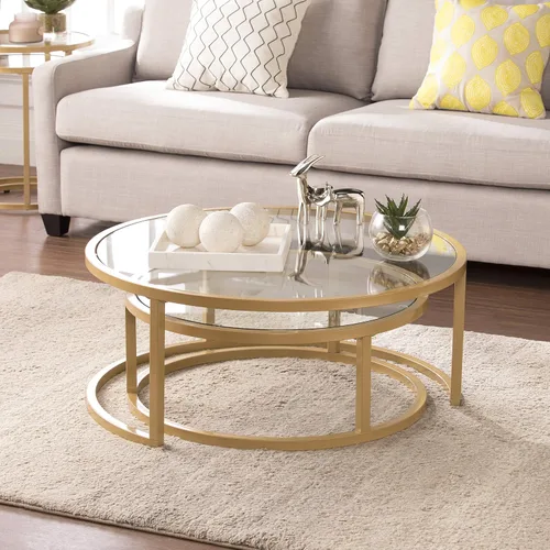 Miniatura 7 de SEI Furniture Evelyn Glam - Mesa auxiliar anidable (2 unidades), color dorado