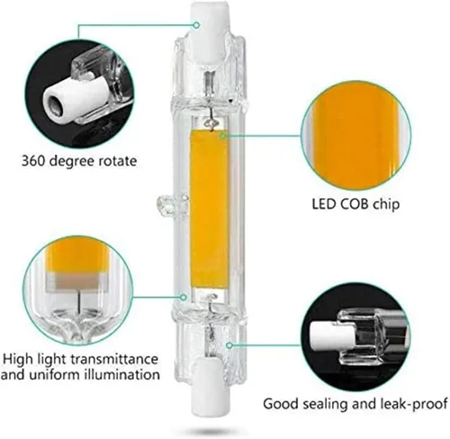 Miniatura 3 de Paquete de 4 bombillas LED R7S de 3.071 in 10 W LED COB luz 100 W halógena equivalente tipo J T3 120 V R7S base regulable blanco cálido 3000 K doble