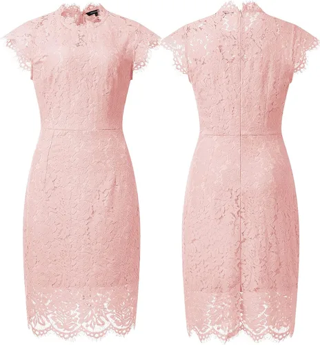 Miniatura 5 de Merokeety - Vestido elegante floral con encaje y sin mangas para mujer tiene cuello redondo y una longitud hasta la rodilla es adecuado para fiestas