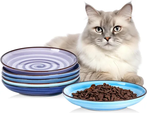 Miniatura 9 de Selamica Cuencos de cerámica para gatos, 6 pulgadas de ancho poco profundos para aliviar la fatiga de los bigotes, juego de 4, colores surtidos