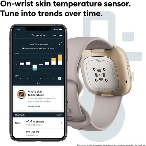 Miniatura 5 de Fitbit Sense Health & Fitness - Reloj inteligente con GPS, llamadas y mensajes de texto Bluetooth, frecuencia cardíaca SpO2, ECG, temperatura