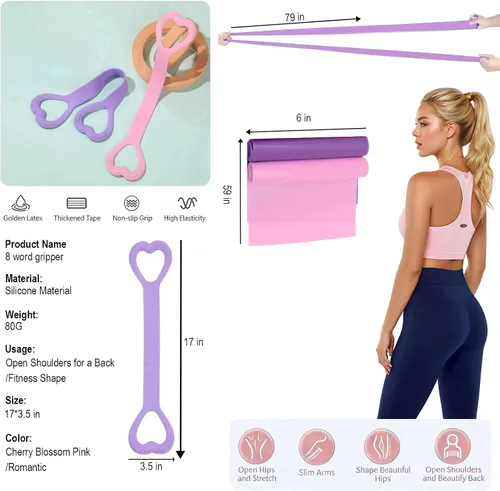 Miniatura 2 de Bandas de resistencia, banda de resistencia figura 8, paquete de 4 bandas de ejercicio sin látex para gimnasio en casa, entrenamiento de fuerza
