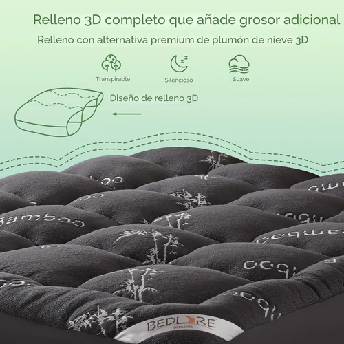 Miniatura 5 de BEDLORE - Cubrecolchón de viscosa derivada del bambú, almohadilla gruesa con esquinas elásticas de 6 a 18 pulgadas, suave, para aliviar el dolor