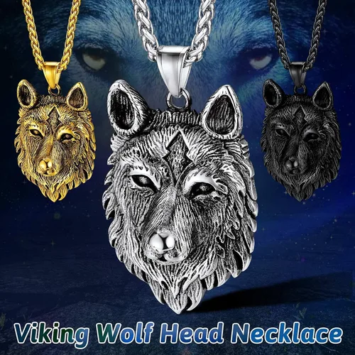 Miniatura 2 de FaithHeart Collar con colgante de lobo vikingo nórdico para hombres y mujeres, acero inoxidable, chapado en oro de 18 quilates, joyería con embalaje