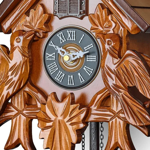 Miniatura 9 de TIMEGEAR Reloj de cuco con modo nocturno, movimiento de cuarzo y decoraciones de madera (marrón)
