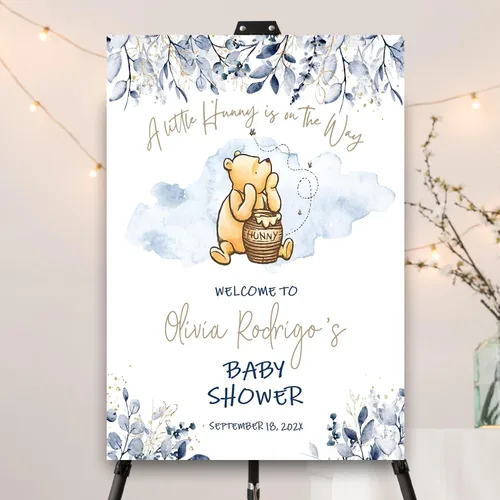 Miniatura 14 de Letrero personalizado para baby shower de oso Pooh, diseño clásico de vegetación personalizada, letrero de bienvenida para patio de baby shower