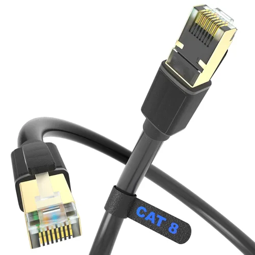 Miniatura 10 de Cable Ethernet Cat 8 de 3 pies, cable de red trenzado de nailon de alta velocidad de 40 Gbps 2000 MHz, cable LAN RJ45 sólido blindado resistente