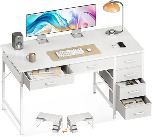 Miniatura 8 de Casaottima Escritorio pequeño para computadora de 40 pulgadas con 6 cajones, escritorio de almacenamiento reversible para oficina en casa, mesa
