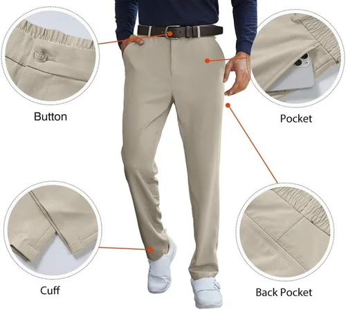 Miniatura 5 de JMIERR Pantalones de golf para hombre, ajustados, elásticos, pantalones de vestir para correr, viajar, pantalones casuales con bolsillos