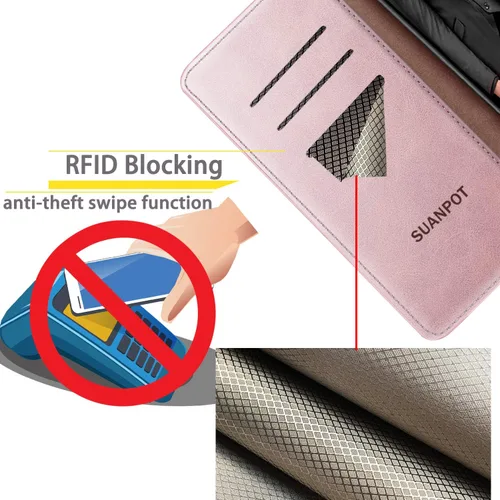 Miniatura 3 de SUANPOT Funda de piel tipo cartera para Samsung Galaxy A32 5G con bloqueo RFID, soporte para tarjetas de crédito, funda de teléfono con tapa a Oro