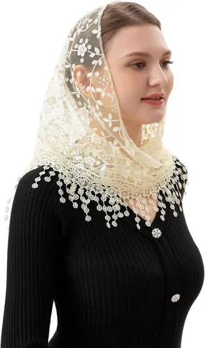 Miniatura 6 de PAMOR Triángulo velo de encaje Mantilla Catedral cabeza cubierta capilla velo para bodas masivas damas de honor