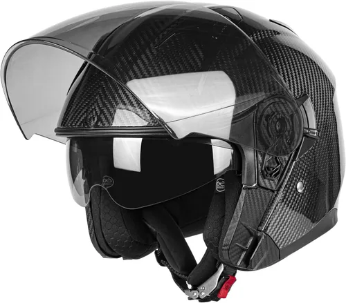 Miniatura 4 de Kaese Casco de motocicleta de fibra de carbono 3/4 con protector de doble lente, aprobado por DOT, protección facial ligera para hombres y mujeres