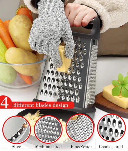 Miniatura 5 de Ourokhome Rallador rotativo de queso y rallador de caja de acero inoxidable con recipiente de almacenamiento extraíble, guantes, pelador de verduras