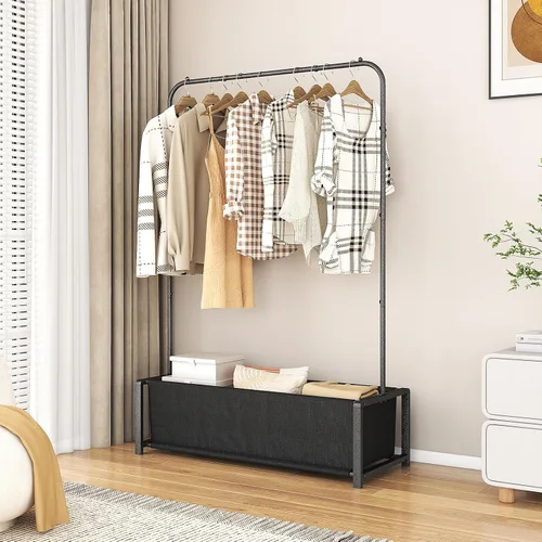 Miniatura 4 de SUOERNUO - Perchero de ropa para colgar con estante metálico inferior resistente y portátil para secar abrigos y camisas, color negro (bolsa negra)