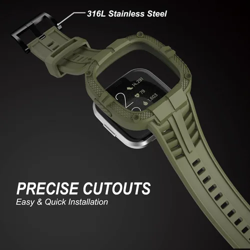 Miniatura 4 de Compatible con Fitbit Versa 2 bandas con funda, correa protectora para hombres, correa deportiva resistente para reloj inteligente, verde militar