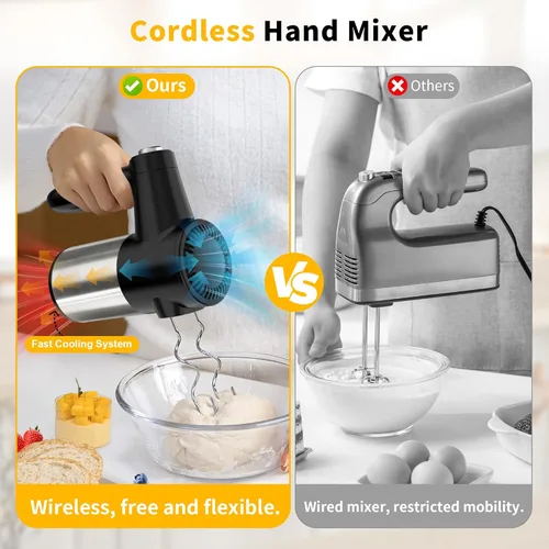Miniatura 2 de Batidora de mano eléctrica inalámbrica, mezcladora de mano inalámbrica recargable de 7 velocidades con botón de expulsión, batería larga, silenciosa