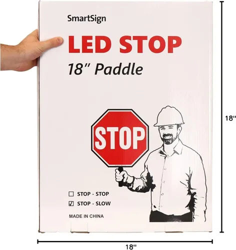 Miniatura 9 de SmartSign Paleta LED STOP SLOW – Señal de parada lenta reflectante de mano con asa, 18 pulgadas de doble cara, modos de luz LED