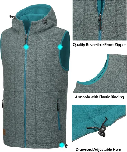 Miniatura 35 de Little Donkey Andy Chaleco de forro polar reversible para hombre, ligero, cálido, sin mangas, con capucha, para senderismo, caminar, viajar
