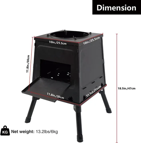 Miniatura 7 de DIYTuning - Calefacción plegable portátil para exteriores, estufa de leña, estufa de tienda de campaña, picnic de acero inoxidable, estufa