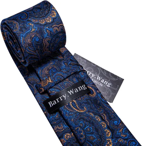 Miniatura 168 de Barry.Wang - Juego de corbata de seda para hombre, diseño de cachemira, pañuelo y gemelos de bolsillo