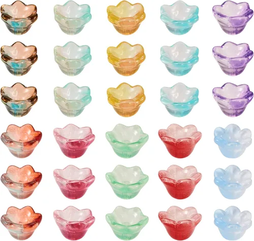 Miniatura 32 de FASHEWELRY 10 piezas Tapas de Flores de Vidrio Hechas a Mano Cuentas Florales de Cristal Transparentes en Forma de Trompeta Espaciadores de Flores a