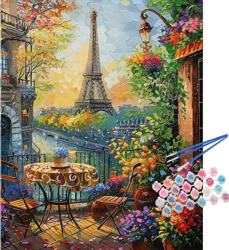 Miniatura 9 de TOCARE Kit de pintura por números de mariposas y flores para adultos principiantes, lienzo de pintura para adultos por números, juegos de pintura