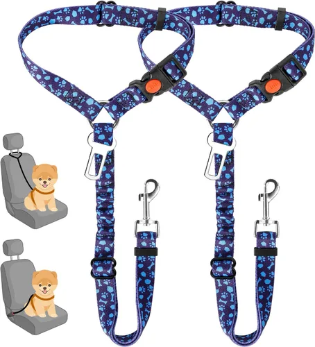 Miniatura 9 de SlowTon Cinturón de seguridad para perro para automóvil, paquete de 2 cinturones de seguridad ajustables con amortiguador elástico elástico, 2 en 1