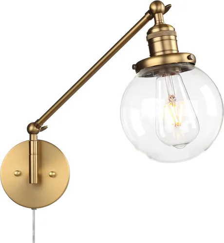 Miniatura 15 de PERMO Iluminación de candelabro de pared industrial vintage con sombra de globo de vidrio transparente redondo de 5,9" soplado a mano (Negro)