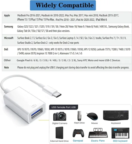 Miniatura 3 de Adaptador USB-C a USB de Apple para iPhone 17/16/15, certificado MFi tipo C a USB OTG cable compatible con MacBook Pro Air, iPad Pro/Air, iMac