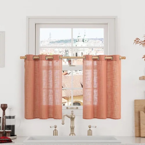 Miniatura 124 de LAMIT Cortinas de lino sintético para dormitorio, paneles filtrantes de luz, cortinas de lino con protección de privacidad con ojales para ventanas