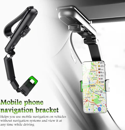 Miniatura 6 de Soporte para teléfono en la visera solar del coche con diseño giratorio de 360°, soporte plegable para teléfono en la visera solar del coche