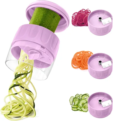 Miniatura 11 de Cortador espiralizador de verduras 3 en 1, máquina ajustable de fideos de zanahoria y calabacín, cortador en espiral de pepino, herramienta de Verde