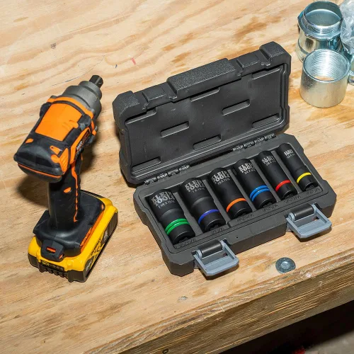 Miniatura 6 de Klein Tools 66090 Juego de llaves de impacto de 1/2 pulgada, diseño ranurado 2 en 1, enchufes profundos de 12 puntos, para llaves de impacto