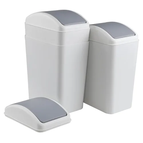 Miniatura 4 de Paquete de 3 botes de basura de plástico de 4.5 galones con tapa giratoria, cubo de basura abatible, color gris
