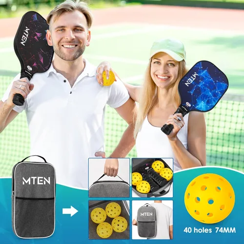 Miniatura 6 de Pickleball Paddles Set of 2 or 4, or Single Paddle – USAPA Approved Fiberglass Surface Pickleball Rackets Set for Men & Women Negro y azul*4