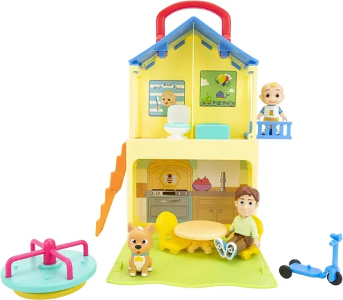 Deluxe Pop n' Play House de CoComelon - Casita plegable con JJ, el papá de JJ, Bingo el cachorro y accesorios para la casita - Juguetes para niños,