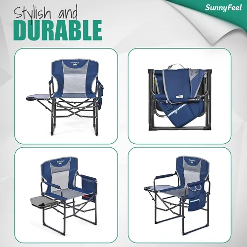 Miniatura 7 de SUNNYFEEL Silla de directores de campamento de gran tamaño, paquete de 2, sillas plegables portátiles para adultos resistentes con mesa auxiliar