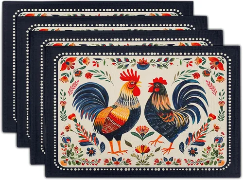 Miniatura 25 de Juego de 4 manteles individuales con estampado de flores de acuarela para decoración de mesa de comedor en el hogar, interior y exterior