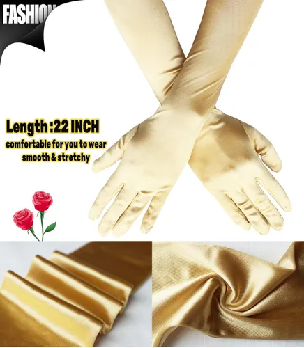 Miniatura 4 de Guantes largos de satén para mujer, guantes elásticos de fiesta de ópera de los años 20, blanco, negro, rojo, guantes de fiesta de noche