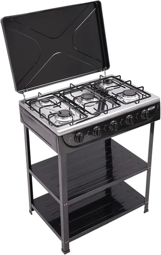 Estufa de gas natural de 5 quemadores, soporte extraíble, estufa de gas portátil para cocina, RV, apartamento, cocina al aire libre (negro)