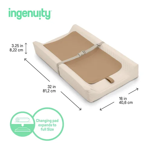 Miniatura 7 de Ingenuity Cambiador doble 2 en 1 de cambio rápido con forro de viaje, vinilo lavable, resistente al agua, lados contorneados y correa de seguridad