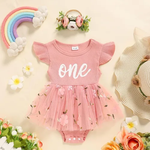 Miniatura 56 de GRNSHTS Traje de bebé niña 1er cumpleaños traje acanalado tul mameluco princesa pastel Smash sesión de fotos ropa + diadema