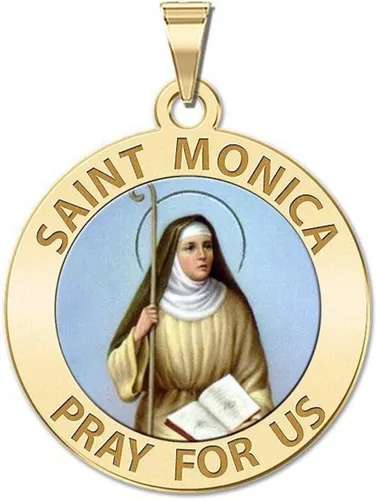 Miniatura 2 de Saint Monica Religiosa Medalla de color disponibles en oro blanco de 14 K sólido amarillo o plata de ley, O, plata de ley, PG86933
