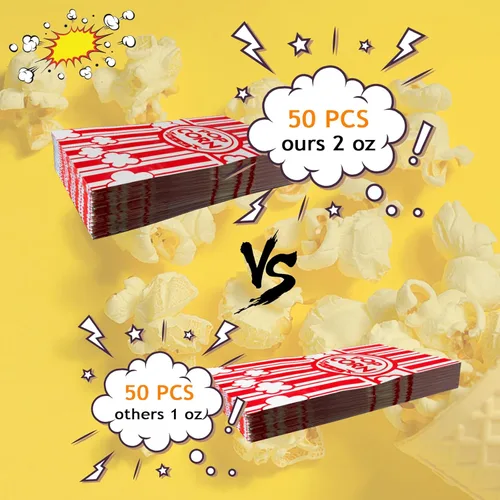 Miniatura 4 de 50 bolsas de palomitas de maíz de fondo plano, bolsas de papel de 2 onzas para la familia, noche de película, béisbol, carnaval, Navidad, fiesta