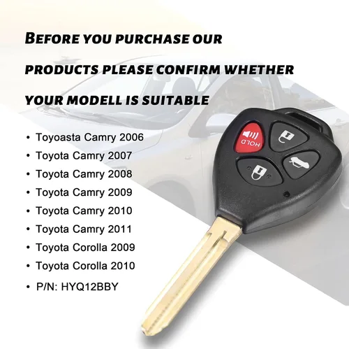 Miniatura 2 de VOFONO Llavero remoto de repuesto para Toyota Camry 2007 2008 2009 2010 2011/Corolla 2009-2010 Control remoto de entrada sin llave FCC ID: HYQ12BBY