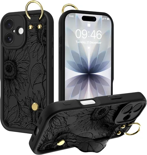 Miniatura 11 de Fiyart Funda diseñada para iPhone 17 Pro Max, tarjetero con ranura para tarjetas, diseño de flores, diseño de girasoles, antiarañazos, protección
