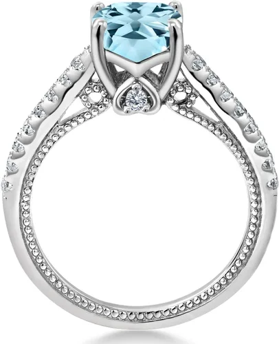 Miniatura 4 de Gem Stone King Anillo de compromiso de plata de ley 925 con piedra natal de 0.276 in y zafiro blanco creado Anillo de compromiso de boda