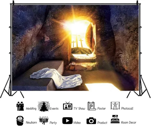 Miniatura 3 de Leowefowa Telón de fondo de Pascua de Resurrección de Jesús de tela suave y duradera, 5 x 3 pies, control remoto de salida del sol, cruz sagrada