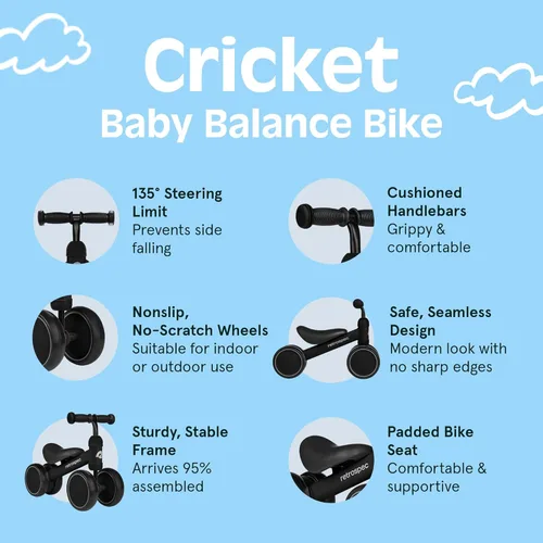 Miniatura 3 de Retrospec Cricket - Bicicleta de equilibrio para bebés con 4 ruedas para edades de 12 a 24 meses - Juguetes para bebés y niños pequeños para niños
