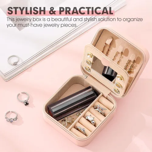 Miniatura 2 de Pequeño organizador de joyas de viaje, un mini joyero con inicial, estuche esencial de viaje para mujeres y niñas, joyero azul personalizado